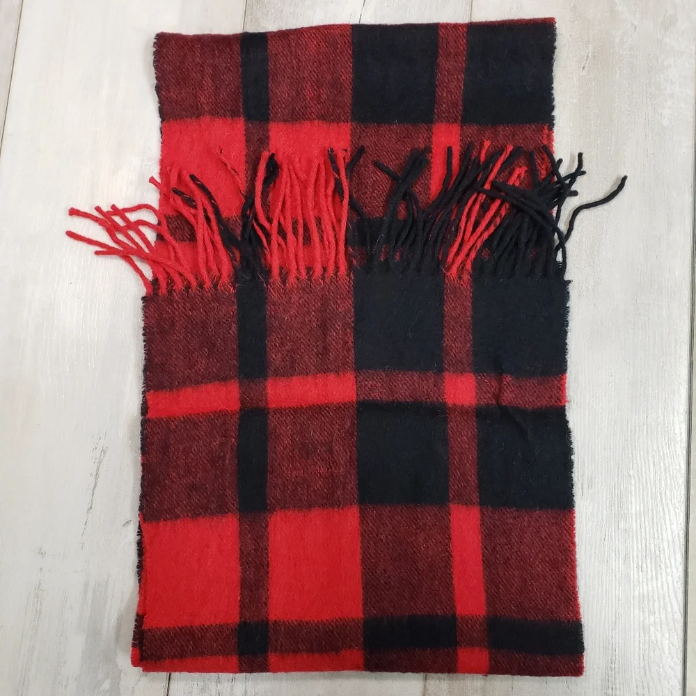 Franco Verri Wool Buffalo Check Flannel Plaid Scarf Tartan Fringe Classic